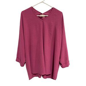 The Nines Blouse Plus Size 2X VNeck Dolman Sleeve Tunic Top Fuchsia Pink Relaxed